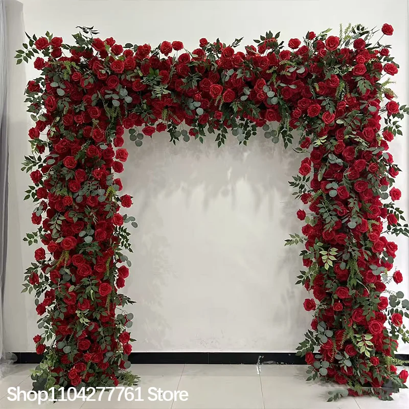 Rote Rose Grünes Eukalyptusblatt Blumenarrangement Blumenreihe Sofa-Läufer Dekoration Hochzeits-Hintergrundrahmen Bogen Fenster Event-Zubehör – Detail 3
