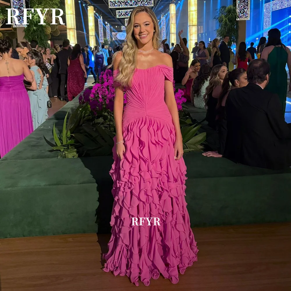 

RFYR Off Shoulder Prom Dress with Pleats Party Dress A Line Princess Gowns Chiffon Evening Dress vestidos de fiesta Customized