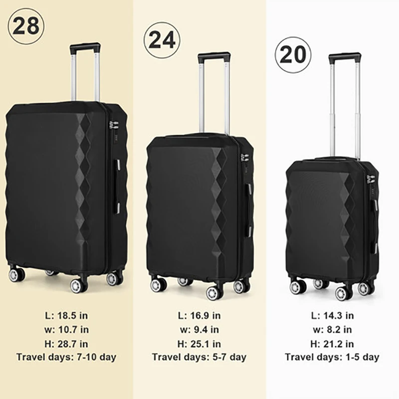 กระเป๋าเดินทางสีดำ, เคส tas 20 "24" 28 "ABS ล้อ kopor perjalanan ห้องโดยสารมือออกประตู Voyage