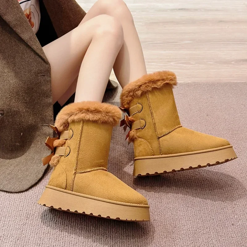 Women\'s Snow Boots 2024 Winter New Fashion Plush Platform Shoes Outdoor Warm Boots Women Shoes Bota Camurca Cano Longo
