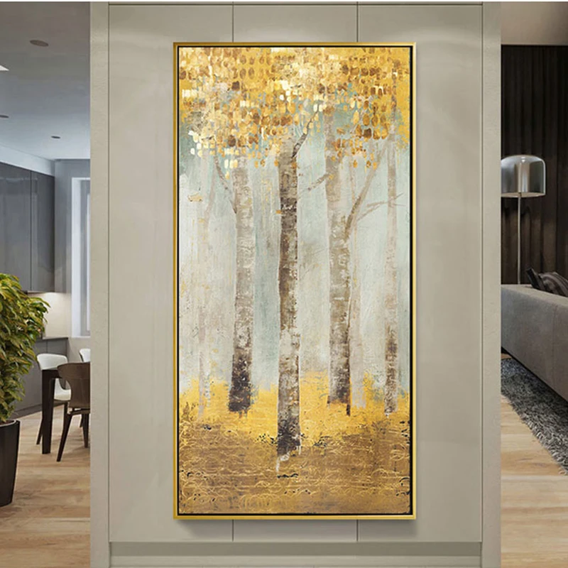 Nordic Modern Abstract Art Golden Rich Tree Posters Canvas Painting Prints Wall Art Pictures for Living Room Cuadros Home Decor