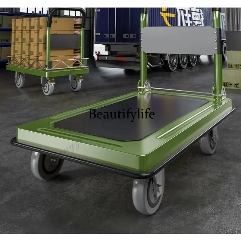 

HR Hand Pull Cargo Steel Plate Trolley Heavy Handling Tablet Portable Folding Silent Home Trailer