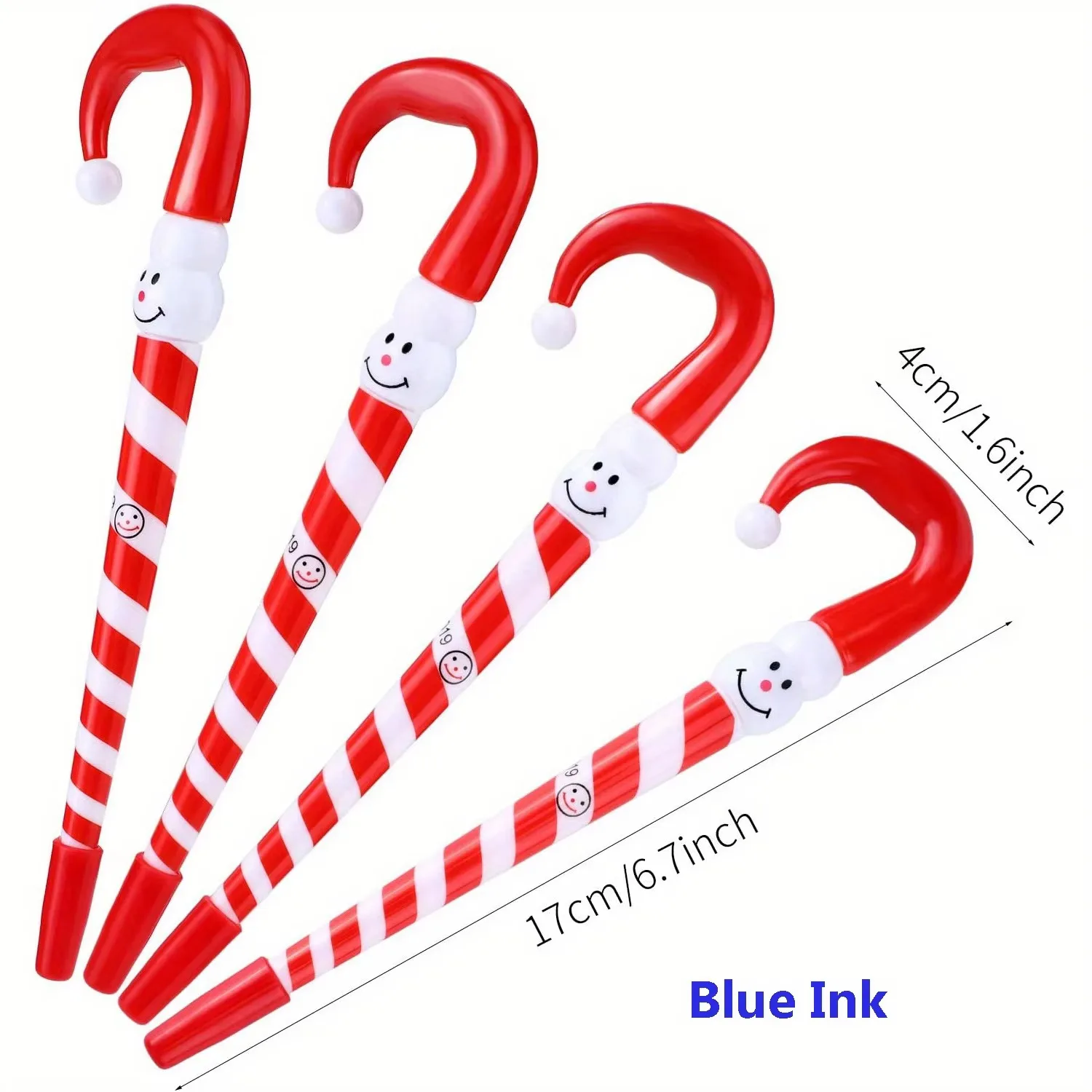 10/20pcs Christmas Cane Shape Ballpoint Pen Cute Snowman Umbrella Hook Pen Kids Holiday Gift Writing Stationery