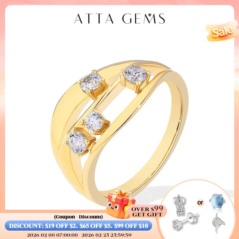 

ATTAGEMS S925 Moissanite Ring for Women Sliver 18K Gold Plated Round Cut Diamond Wavy 3-layer Engagement Vintage Wedding Jewelry