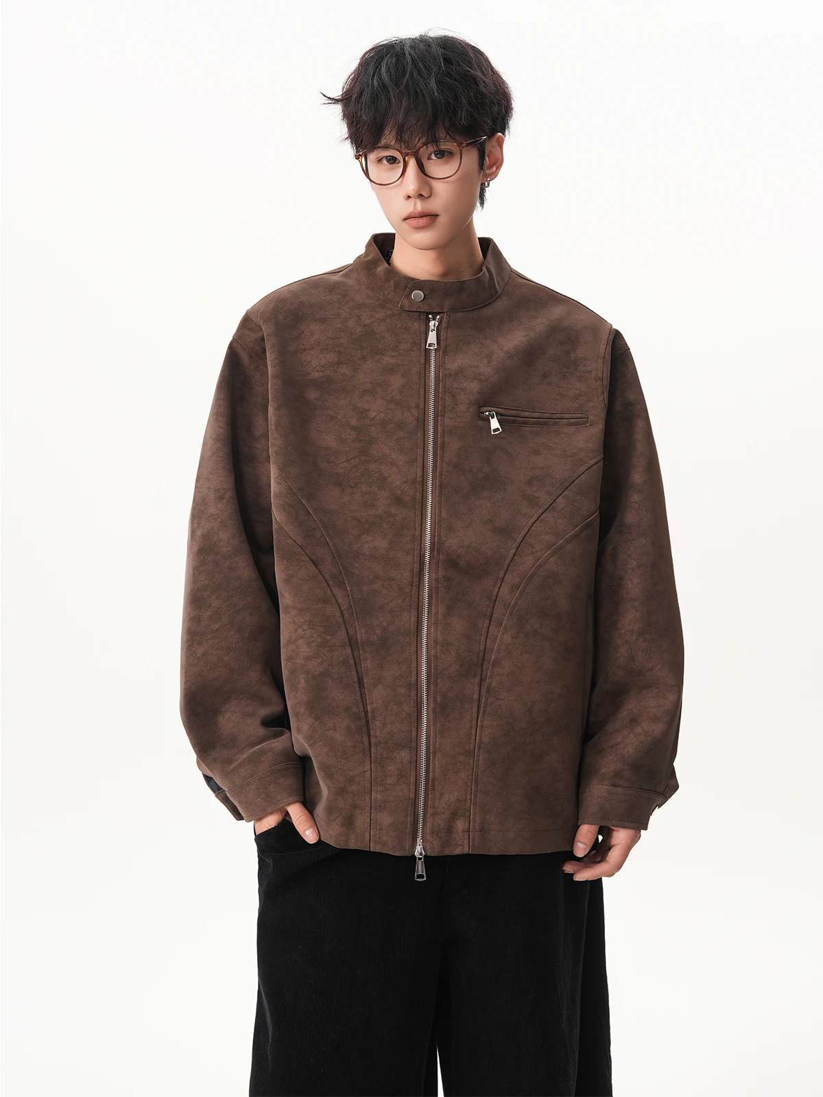 

Loose American Sle Ce Brown Stand Collar Motorcycle PU Leather Jaet Men's Trendy Brand Autumn Vintage High Street Ha...