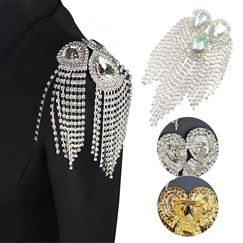 1pc Rhinestone Tassel Shoulderpad Crystal Brooch DIY Wedding Dresses Shoes Bags Clothing Epaulet Decoration Accessories