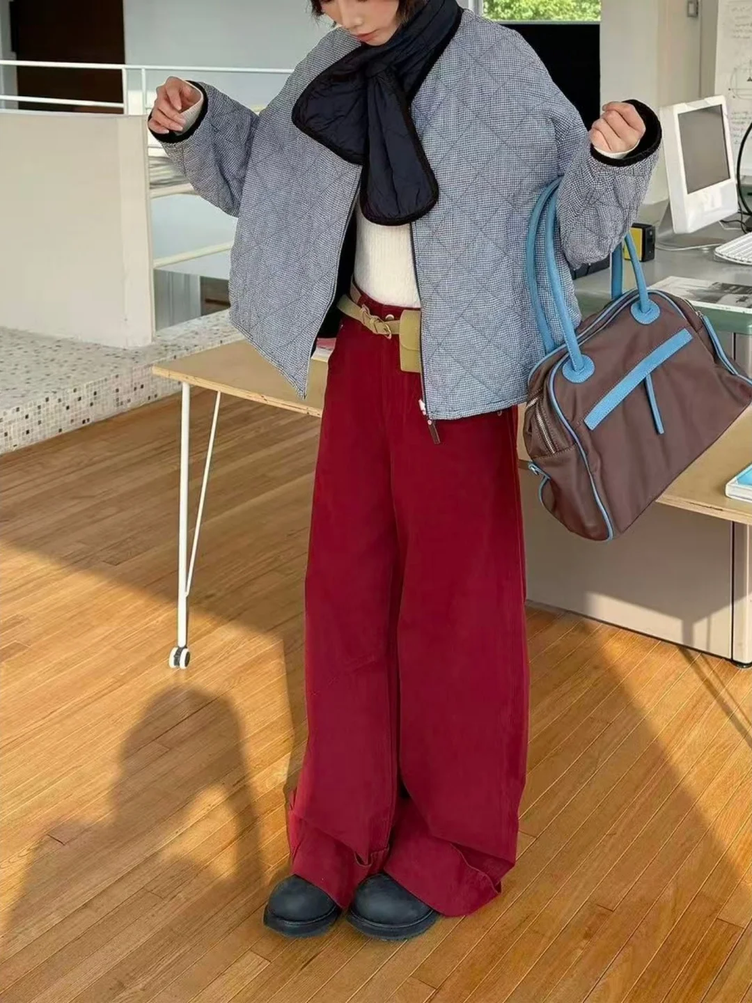 

Double-Sided Scarf Jaet Quilted Cotton Coat Women's Warmth Diamond Pattern Commute Sle Long Sve Zipper Closure