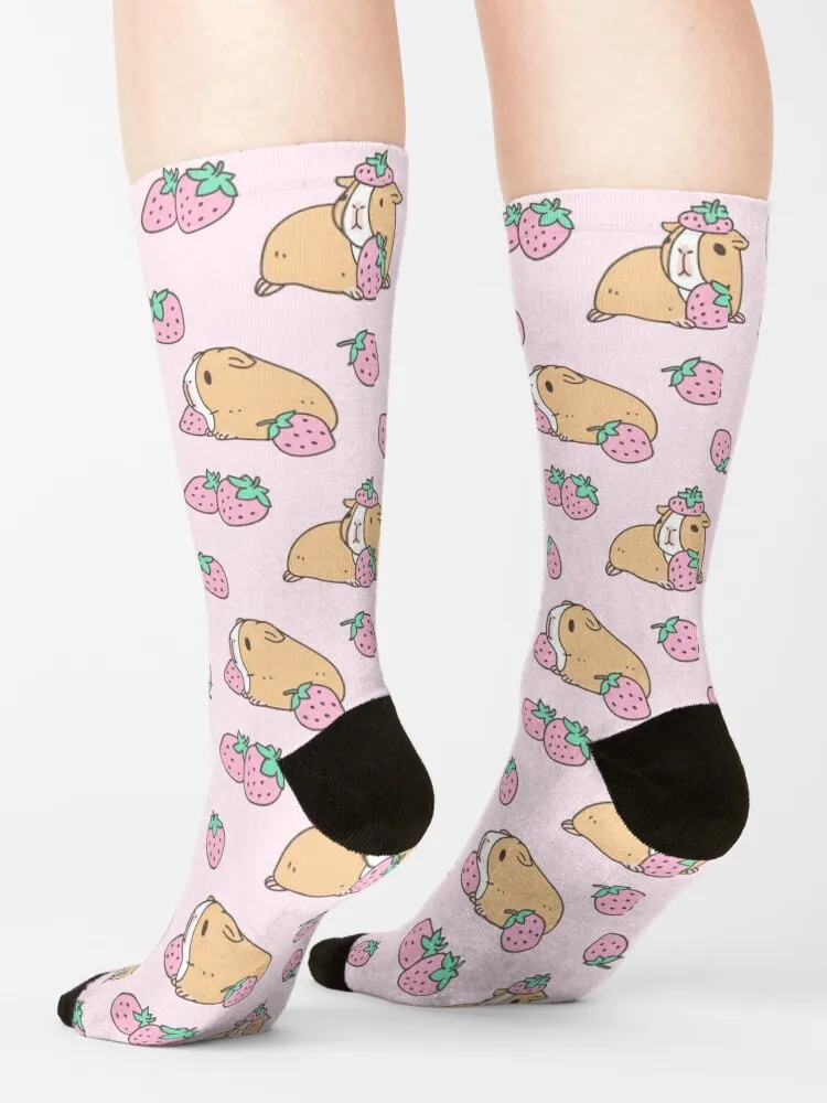 Pink Guinea Pig and Strawberry Pattern Socks christmas gift moving stockings Run man Girl\'S Socks Men\'s