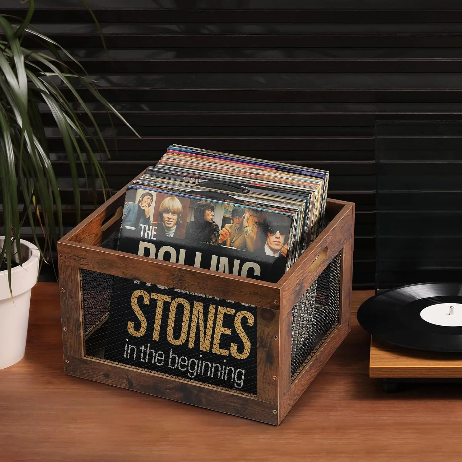 صندوق تخزين سجلات الفينيل الخشبي - يحمل 100 LPs، منظم مكعب لغرفة المعيشة والاستوديو والمكتب