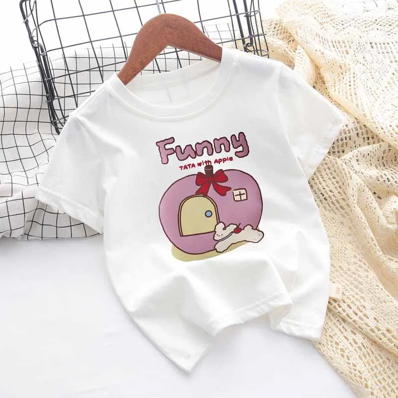 

Летняя детская шикарная хлопковая футболка с короткими рукавами и милым принтом, повседневные рубашки для девочек, трендовые модные пуловеры, топы, футболки