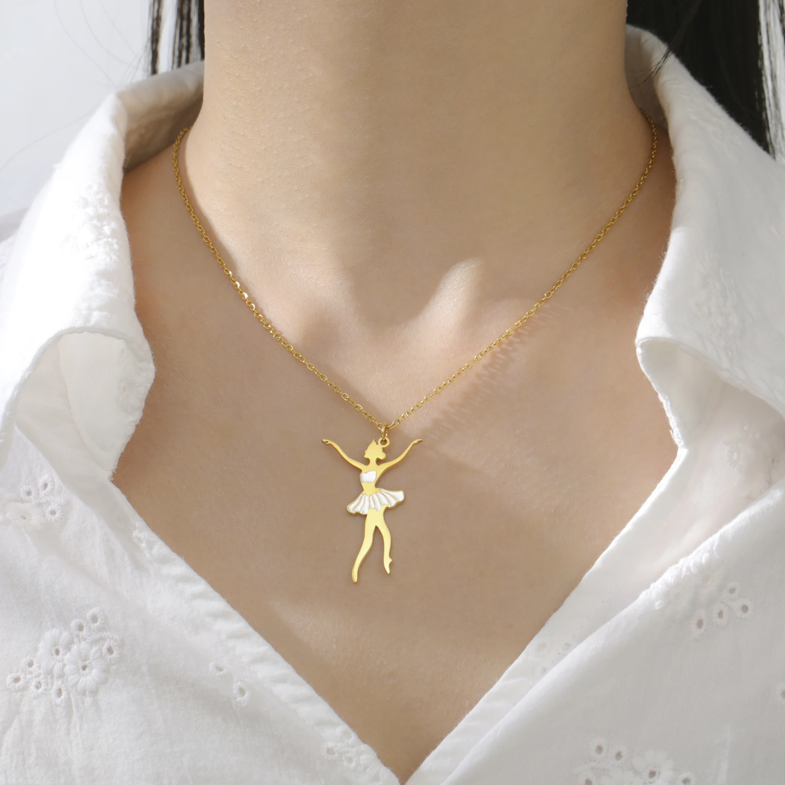 COOLTIME Gymnastik Anhänger Halskette für Frauen Edelstahl Mode Sport Ballett Tänzerin Halskette Turnerin Schmuck Neue – Detail 31