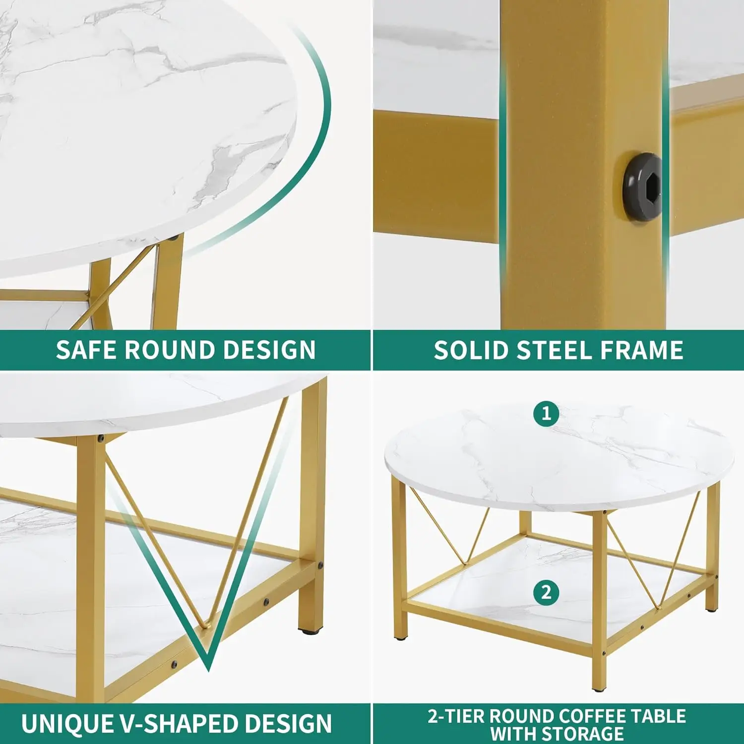 Round Coffee Table,Rustic Wood Coffee Tables for Living Room with Storage Shelf, Modern Farmhouse Circle Coffee Table Center