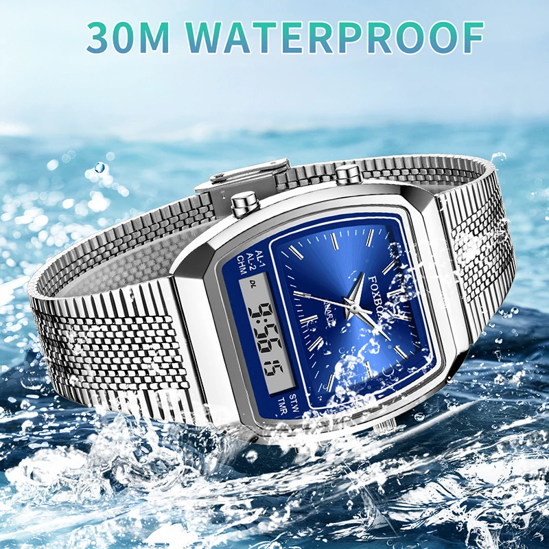 LIGE New Dual Display Watch Women Fashion Elegant Ladies Quartz Watches Square Ultra Thin Mesh Analog Digital Watch For Women