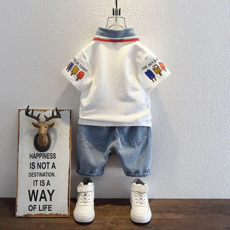 

Cartoon Print Korean Children's Clothing 2025 Summer Child Set 8 To 10 Year Old Boy Clothes Men's Sets Cotton Toddler Outfit New