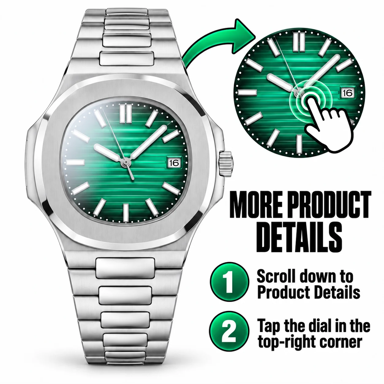 Men's 40mm Automatic Mechanical Watch Green Striped Dial Date Integrated Stainless Steel Bracelet Luxury Sport Wristwatch