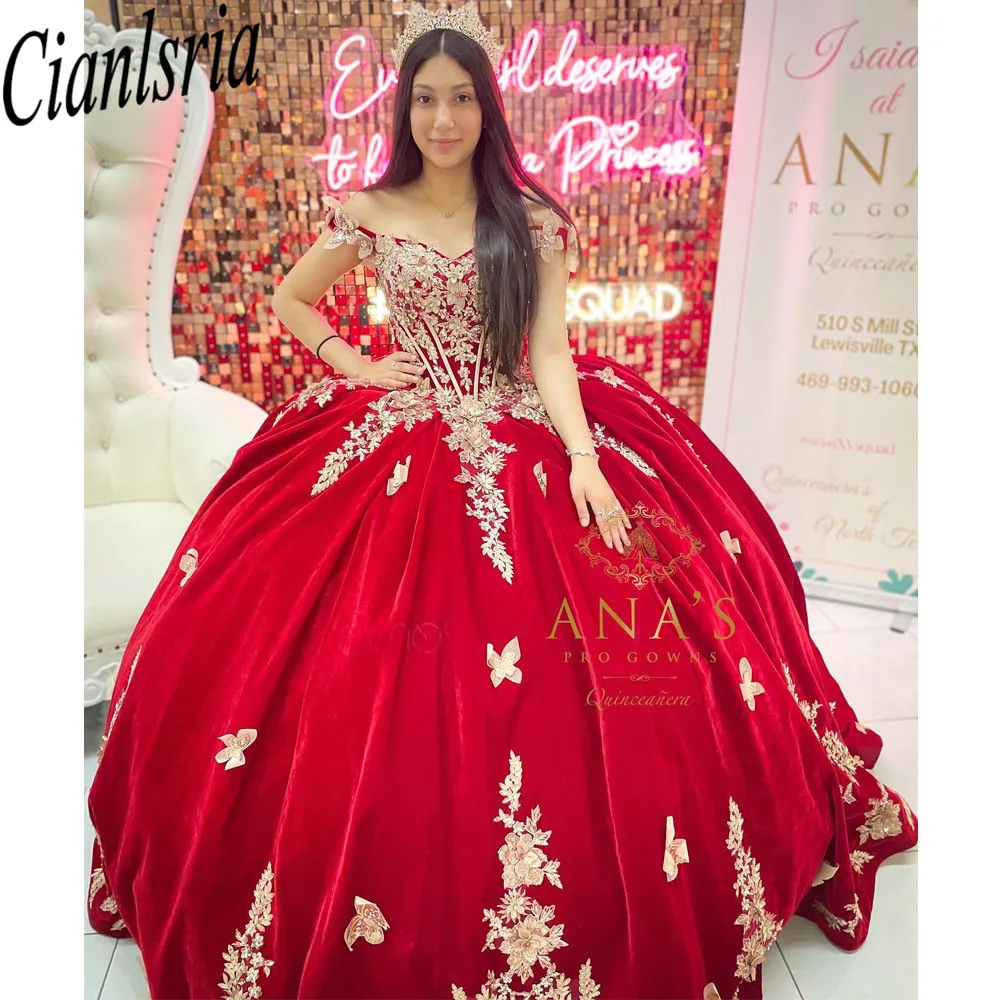 

Красное бальное платье, платья для Quinceanera 2023 с открытыми плечами, бусинами, аппликациями и блестками, милое платье 16 лет, платья 15 лет