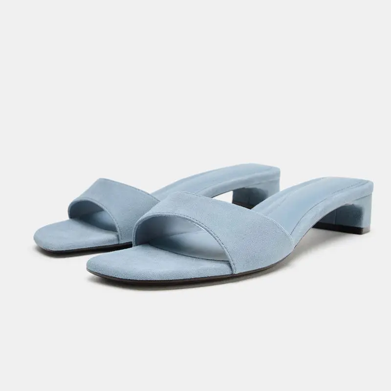 Brand Designer Summer Fashion Open Toe Women Slipper Slip On Elegant Thin Low Heel Dress Ladies Slides Shoes Sandals Plus size