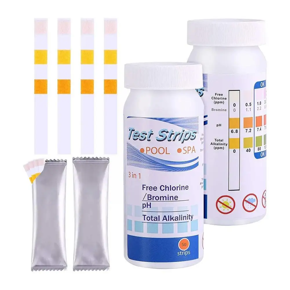 3 In 1 Test Strips Chlorine Dip Hot Tub PH Tester Paper 50 Swimming Test Testing Water Strips Hot Spring Pool Strips Test S I4R0