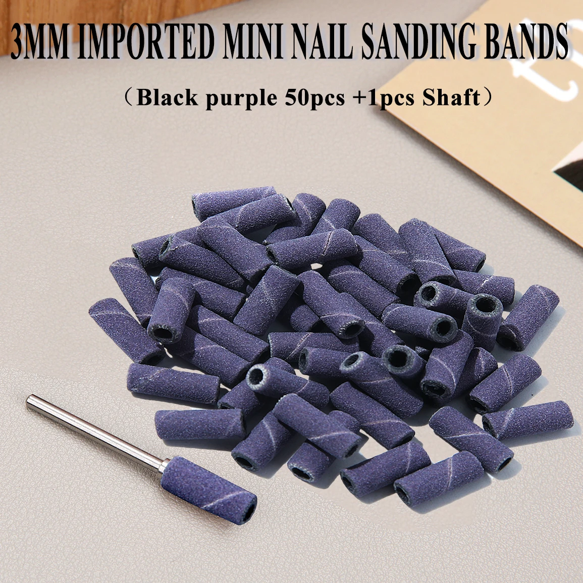 3 มม.ขนาดเล็กสีดํา-สีม่วงเล็บ Sanding Bands 150/240/320/400 สี่รูปแบบสําหรับเจาะเล็บบิต Mandrel สําหรับเล็บเท้า