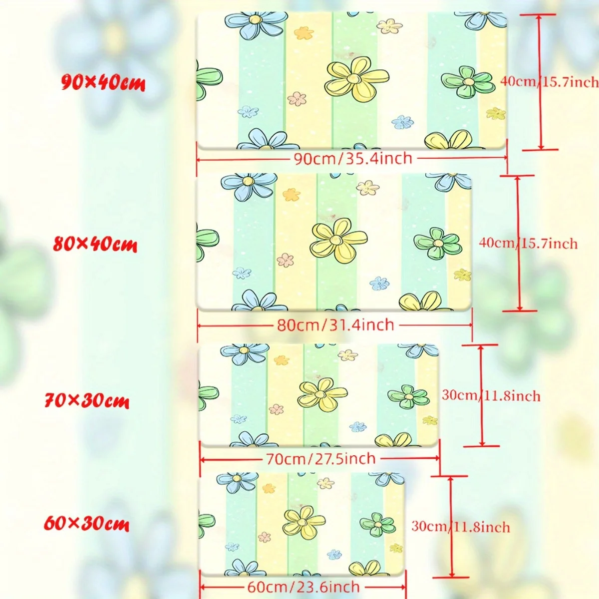 Tappetino da scrivania stampato HD a strisce floreali da 1 pezzo, tappetino per mouse XXL con base in gomma, tastiera multifunzionale e tappetino da gioco, computer da ufficio