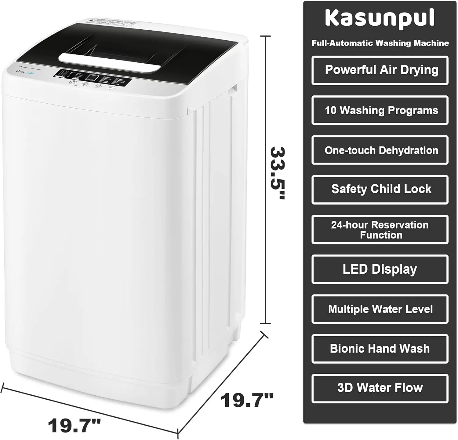 Washer, Portable Washing Machine with 10 Wash Programs, Built-in Drain Pump and LED Display, Compact Laundry Washer Spinner for