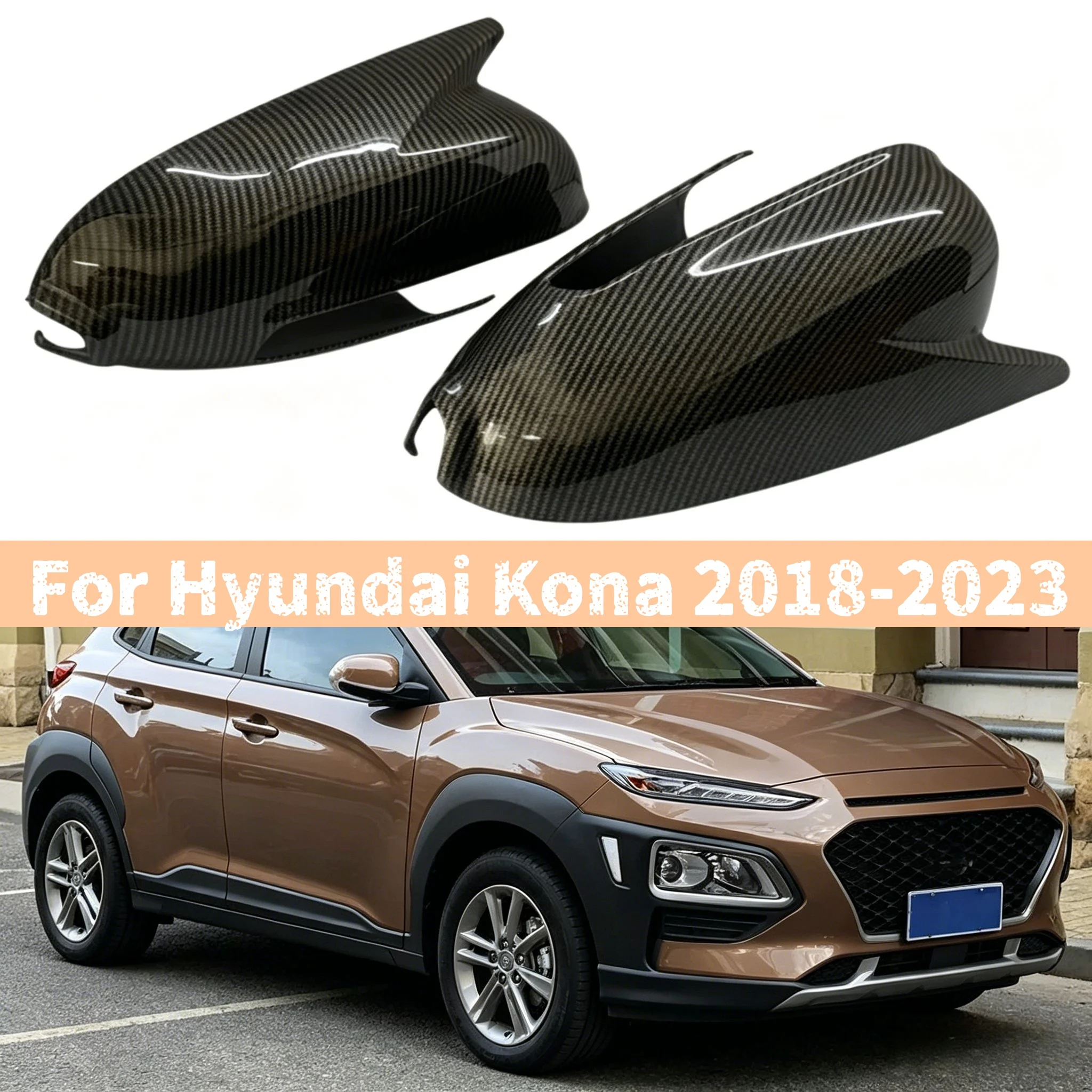 Für Hyundai Kona 2018-2023 Auto-Aufkleber Rückspiegelabdeckung Flügelkappe Rückspiegelgehäuse Verkleidung Glänzend Schwarz/Carbon-Look
