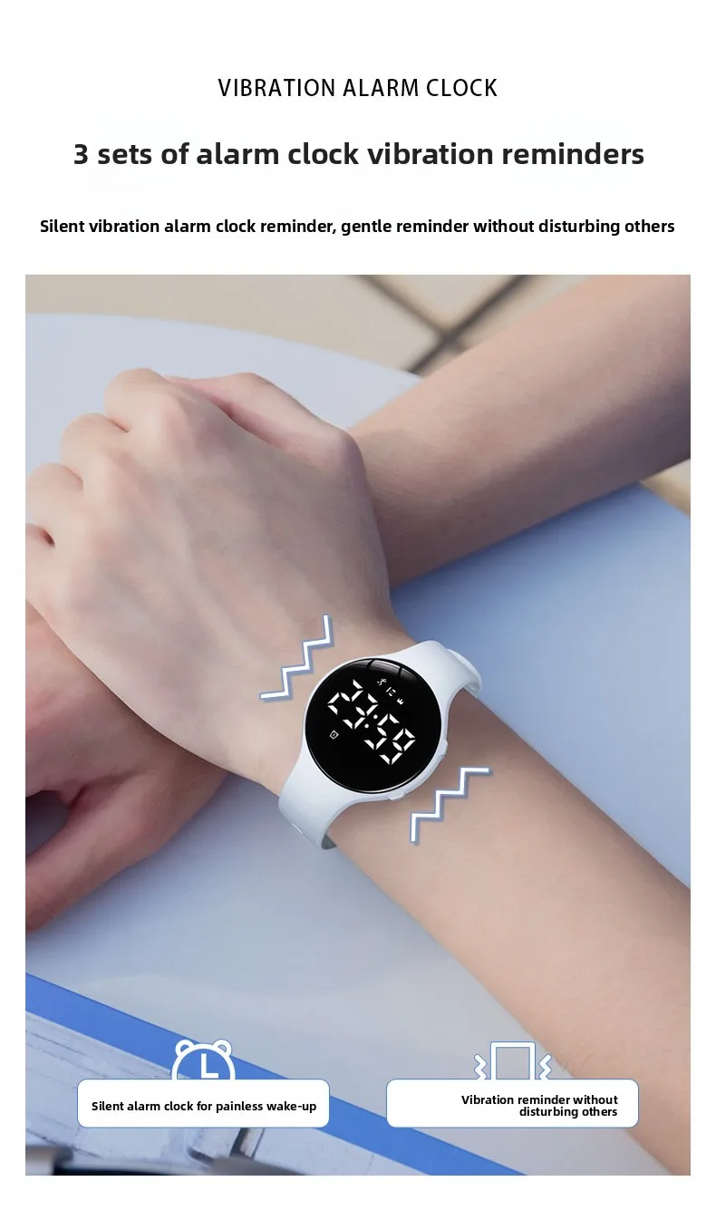 Reloj electrónico de moda para hombres y mujeres, alarma de vibración silenciosa, resistente al agua, para deportes al a
