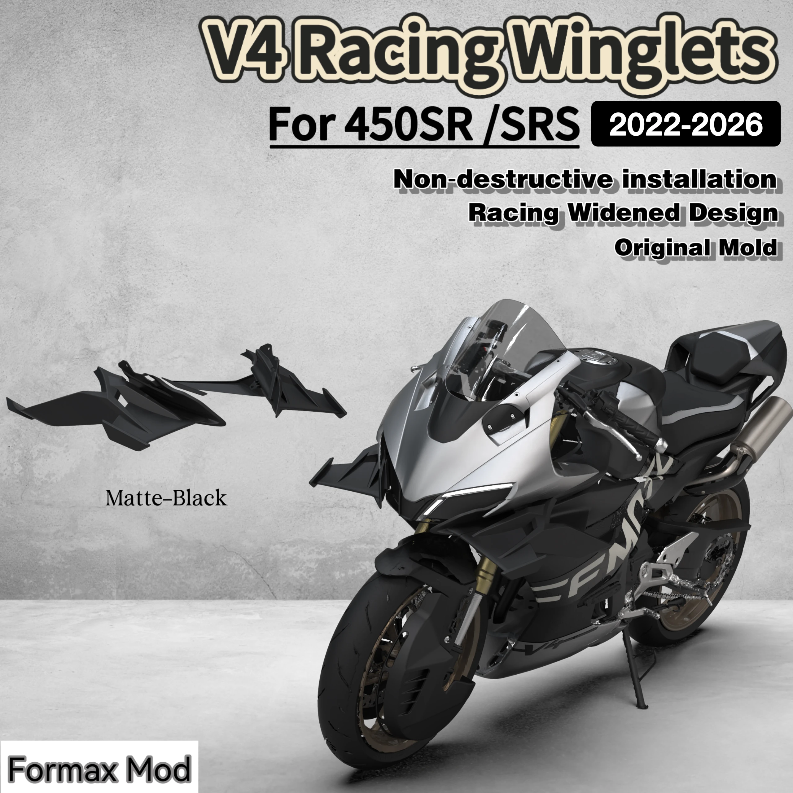 V4‑Style Extended Aerodynamic Winglet Side Fairing Mod Parts for CFMOTO 450SR 2022‑2026