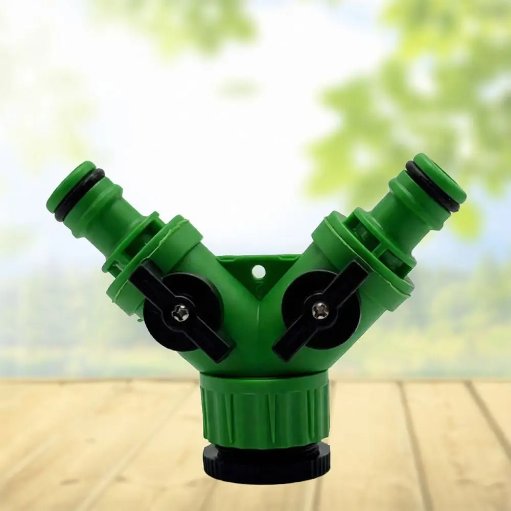 Outdoor Garden Hose Splitter Two Way Plastic Connector Irrigation Tap Adapter Dual Water Flow Valve Green Watering System