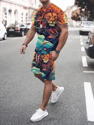 2024 nuevo traje de hombre Casual callejero de manga corta para hombre camiseta verano al aire libre pantalones cortos holgados cómodos estampado 3D