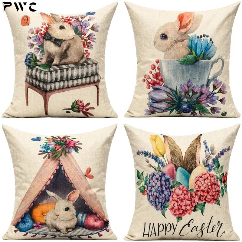 

45x45CM Easter Day Egg Rabbit Pillow Case Nice Gifts Modern Sofa Waist Cushion Cover Linen Pillowcase Home Textile Decoration