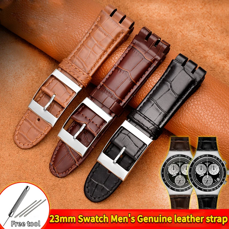 23 مللي متر جلد طبيعي حزام ساعة سيليكون ل سواتش YOS440 449 401G 447 448 الحديدي حزام الساعات الرجال متجمد الملمس لينة الأشرطة