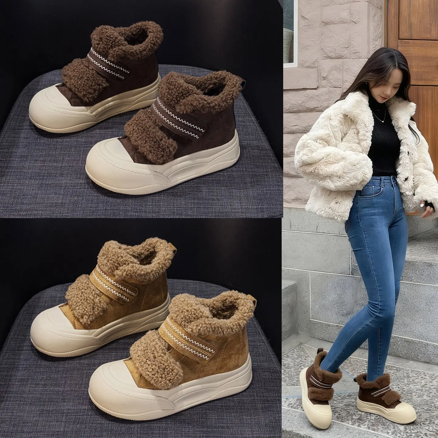 

Женские зимние модные удобные туфли-слипоны на флисовой подкладке с невидимым увеличением роста, универсальные, пушистые, в стиле Net Red