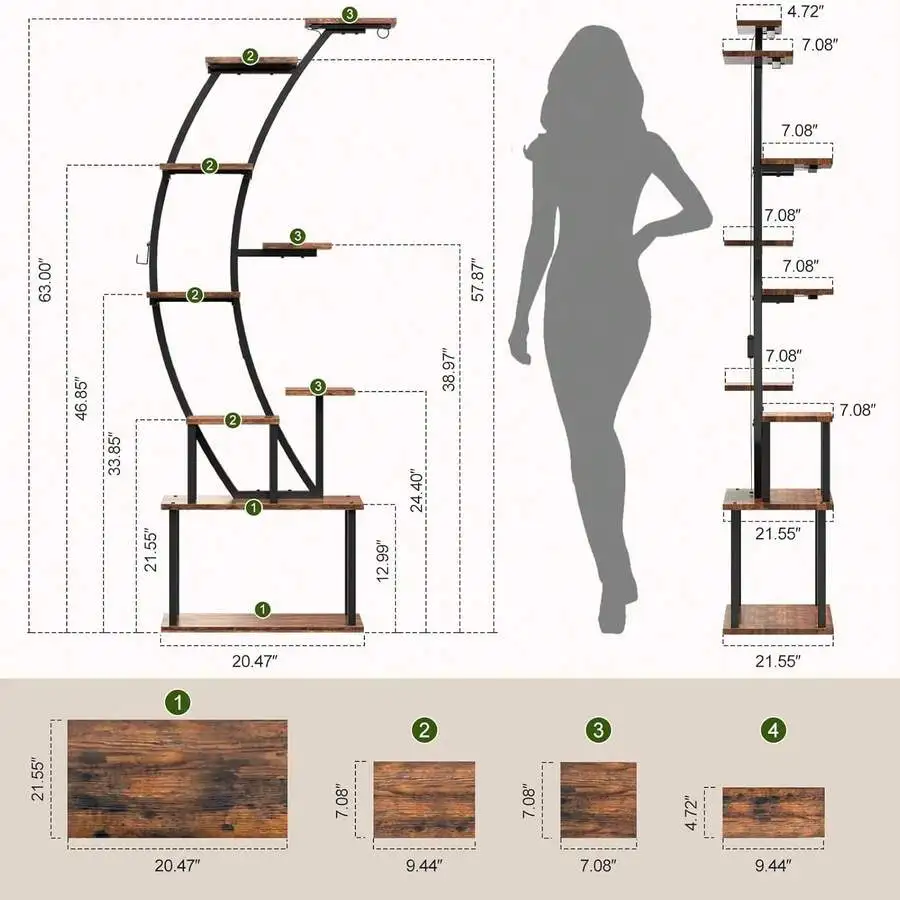 9 Tiered Plant Stand Indoor,60inch Plant Shelf Multi-Tiered Metal Flower Stand For Indoor Plants Rack For Living Room, Home,Pati