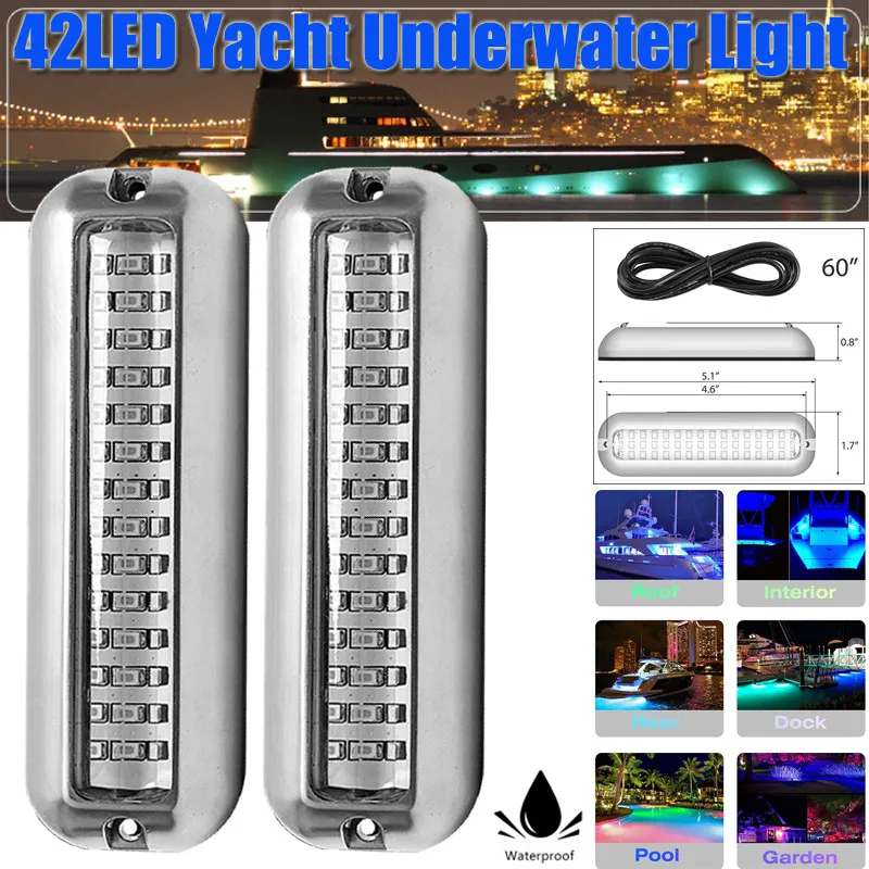 42 LED Stainless Steel Marine Navigation Light 80W Underwater Pontoon For Boat IP68 Waterproof Yachting Ship Fishing Night Lamp