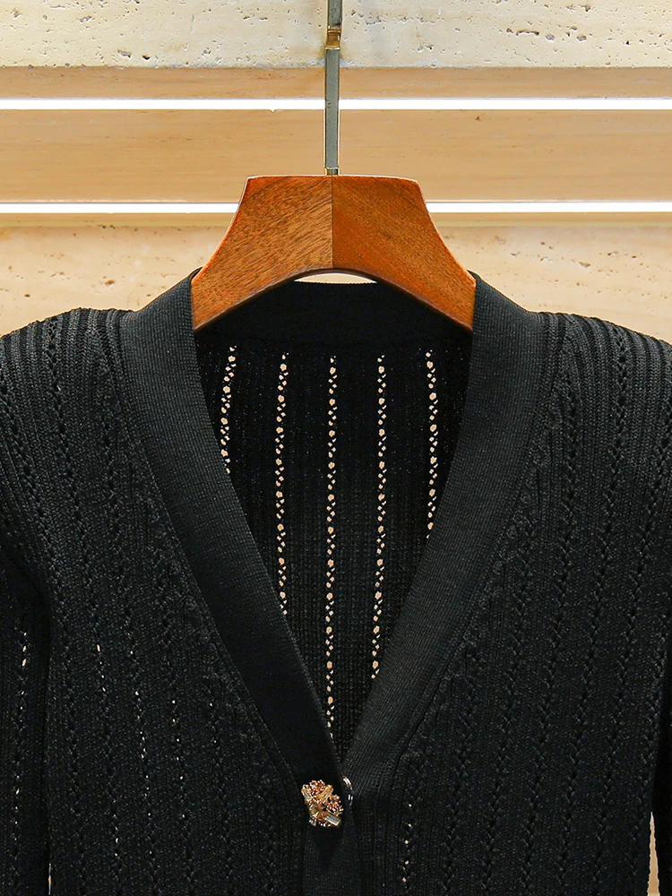 Maglia da donna di fascia alta scava fuori V-Ne Top Hepburn Sle Inizio autunno Faion Retro Pendolarismo Sle Lungo Sve Vestibilità regolare