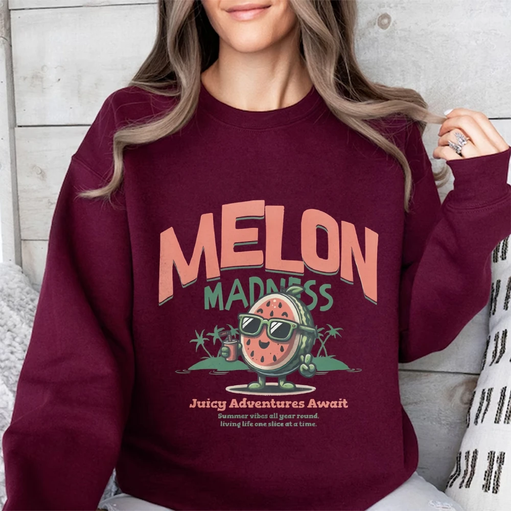 Summer Vibes Watermelon Sweatshirt Cute Melon Retro Fruit Outfit Summer Break Tee Boho Natural Sweater Casual Vibes Graphic Tee