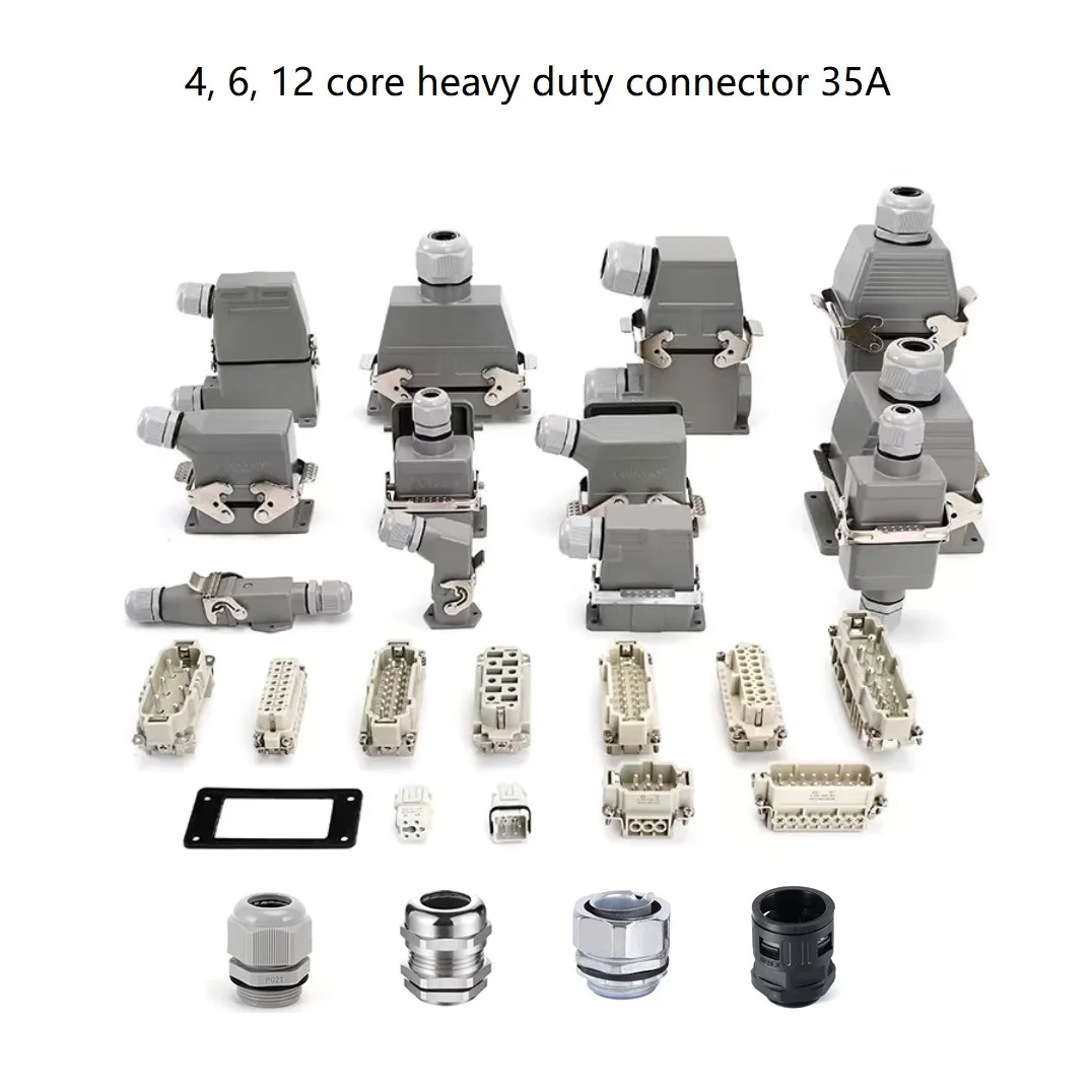 Rectangular heavy duty connector HDC-HSB Hot runner 4/6/12 pin aviation plug 35A high current