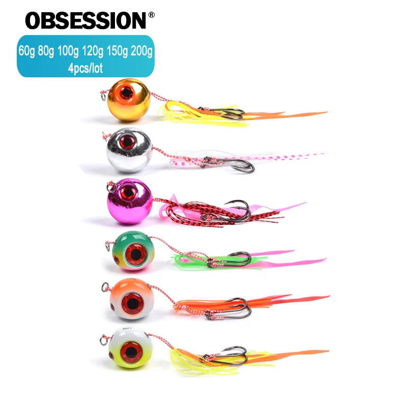 Inchiku Jigging lure 4pcs 60g 80g 100g 120g 150g 200g Fishing Metal Jigs Head Octopus Skirt Snapper Grouper Assist Hooks