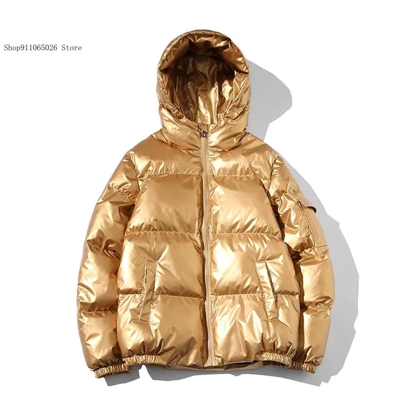 Autumn and Winter Bright Face Youth Short Hooded Breadms Trendy Loose Smooth Cotton Jacket Coat for Men