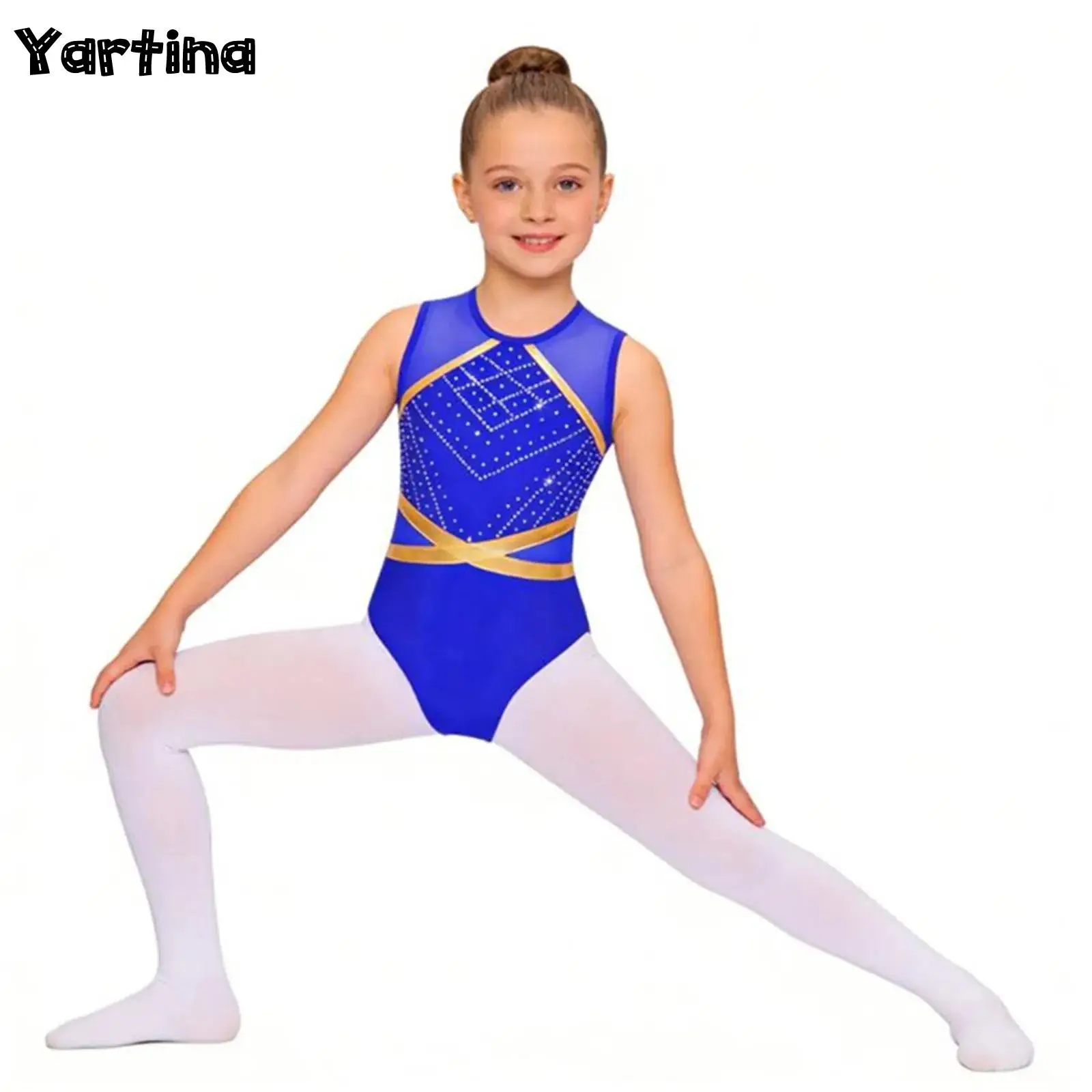 

Kids Girls Ballet Jersey Glittery Rhinestones Gymnastic Swimsuit for Ballet Dancing Shiny Leotard Artistic Skating Dance Costume