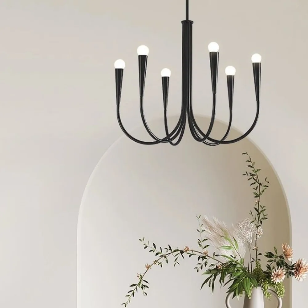 Lámparas colgantes de vela para sala de estar, luz colgante negra de estilo francés, candelabro Led de lujo, decoración de habitación, Lustre