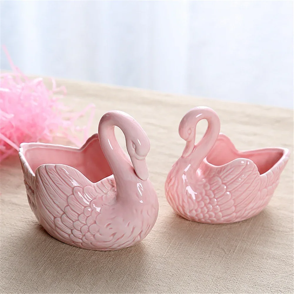 Swan Ceramic Ornaments Decoration Desktop Storage Box Tealight Candles Holder Flower Pot Home Decor Furnishings