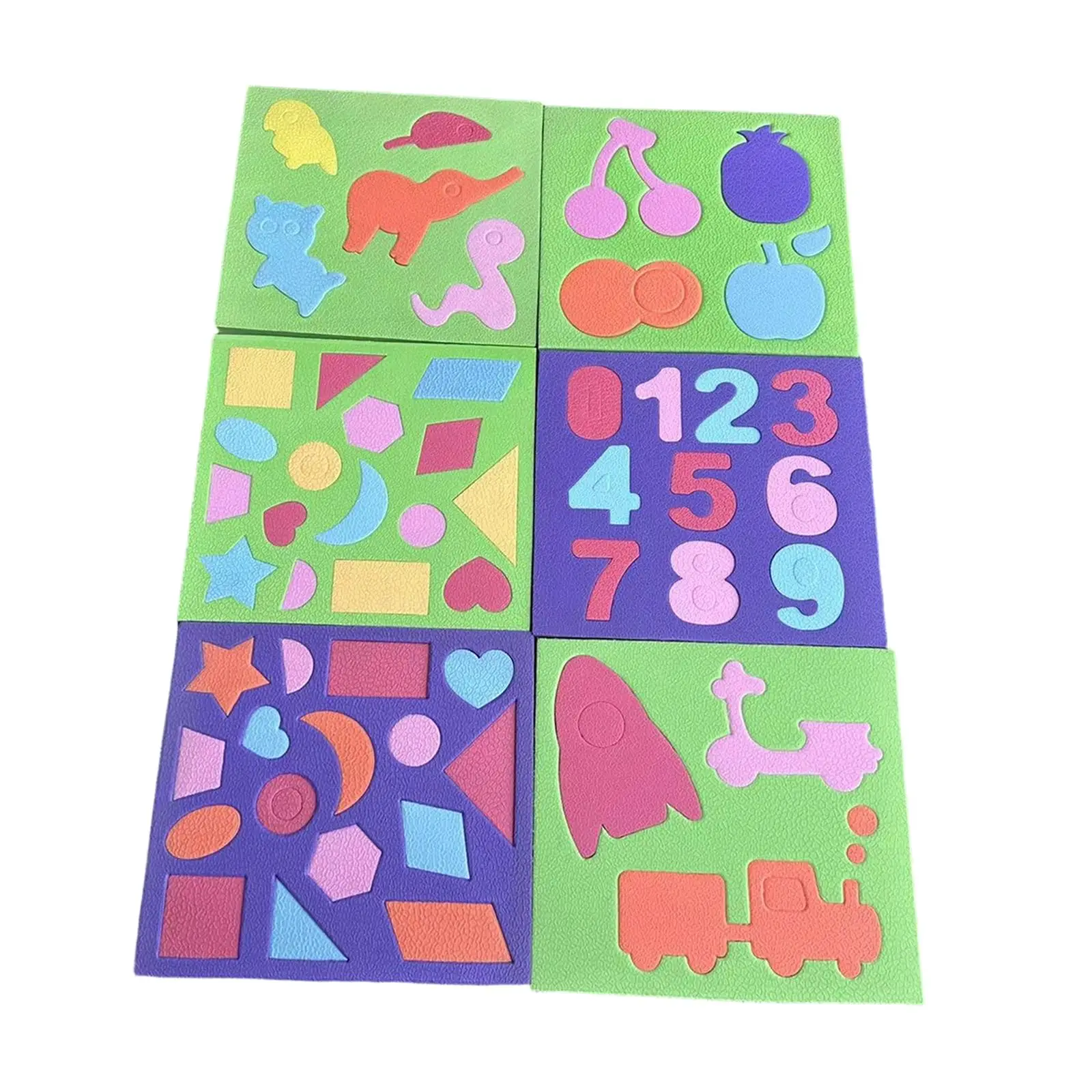6x Puzzle Interattivi, Giocattolo Educativo per Bambini in EVA con Cartoni Animati, Tavola per Abbinamento Forme, Puzzle di Animali per Prescuola