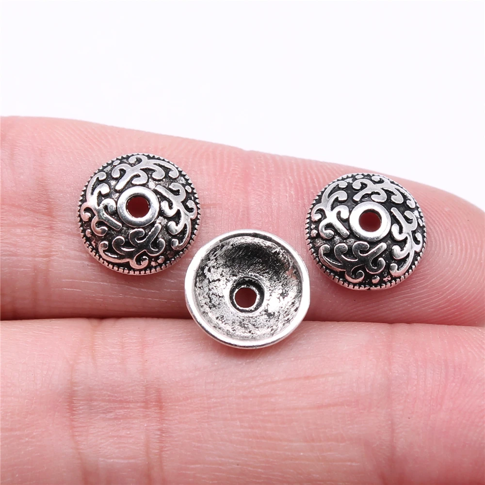 WYSIWYG 40pcs Charms 12x12x4mm Bead Caps For Jewelry Making DIY Jewelry Findings Antique Silver Color Alloy Charms Pendant