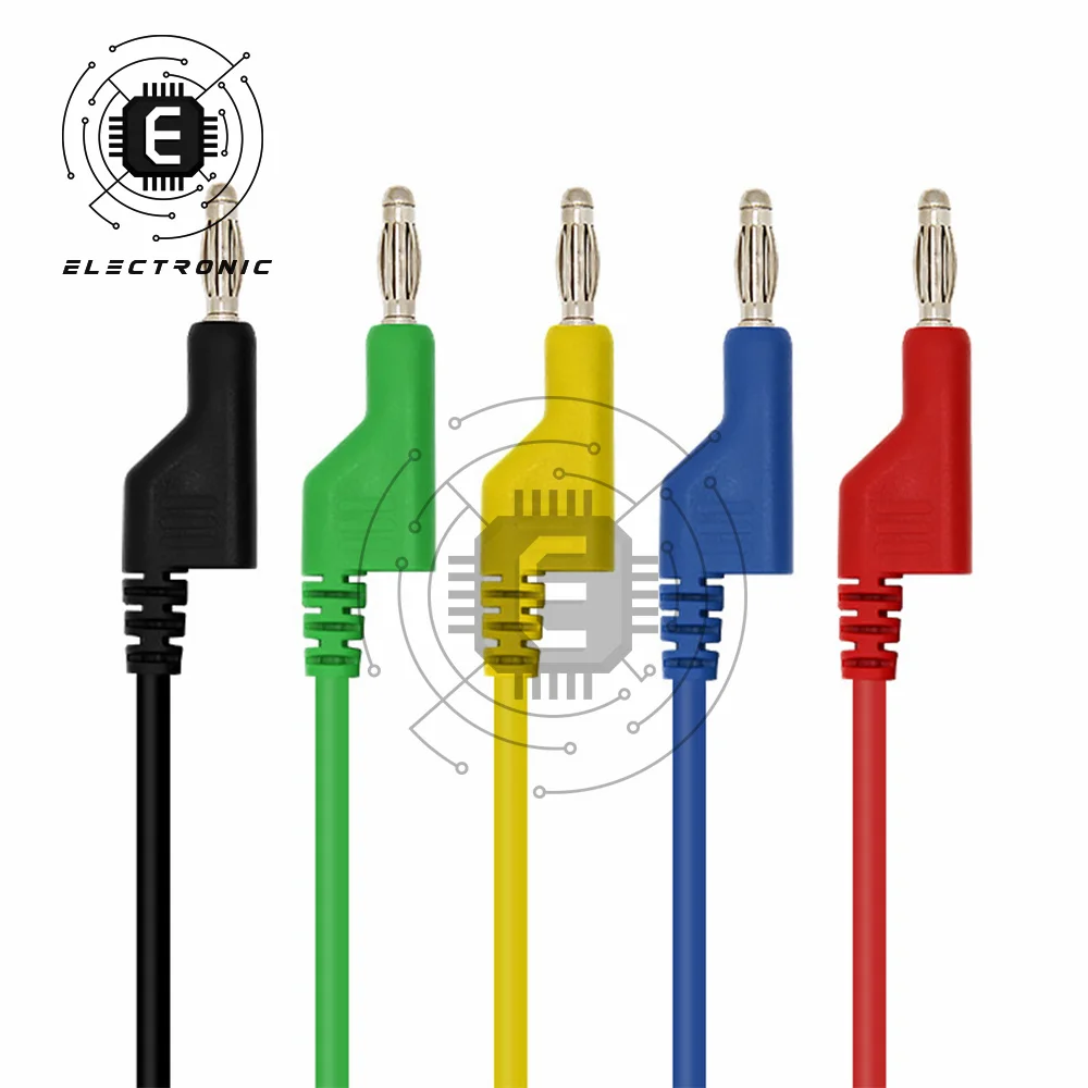 P1036 5PCS 1M Stackable Dual 4mm Banana Plug to Banana Plug Multimeter Test Leads Cable Kit 1000V/19A 5 Colors Alligator Clip