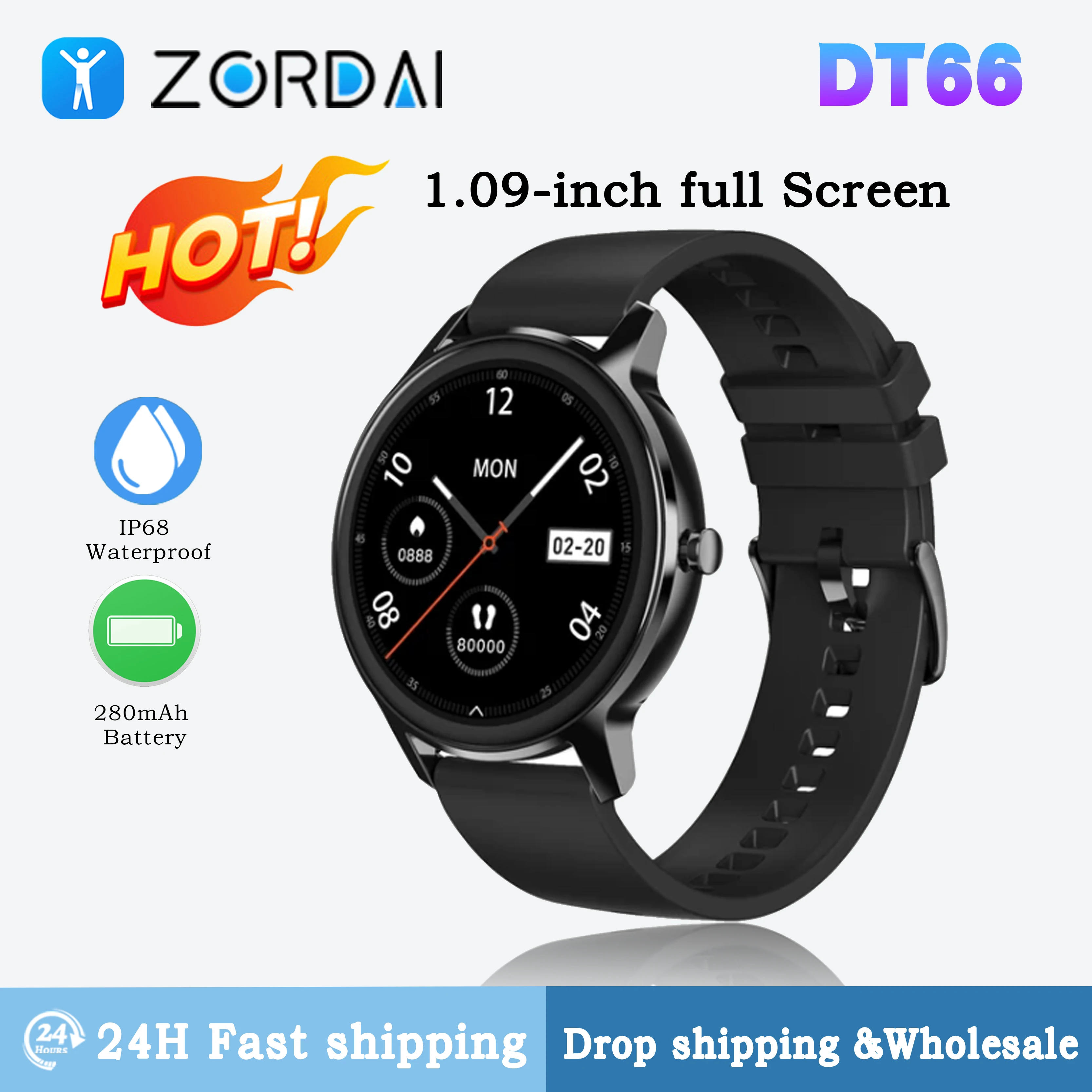 Zordai DT66 Smart Watch Men 2024 Sports IP67 Waterproof Sport Fitness for Xiaomi Watch Heart Rate Men SmartWatch For IOS Android