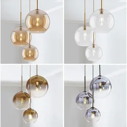 Nordic Glass Pendant Light Modern LED Kitchen Loft Staircase Dining Bar Three Head Single Head Hanging Lamp Decor Fixture Lustre