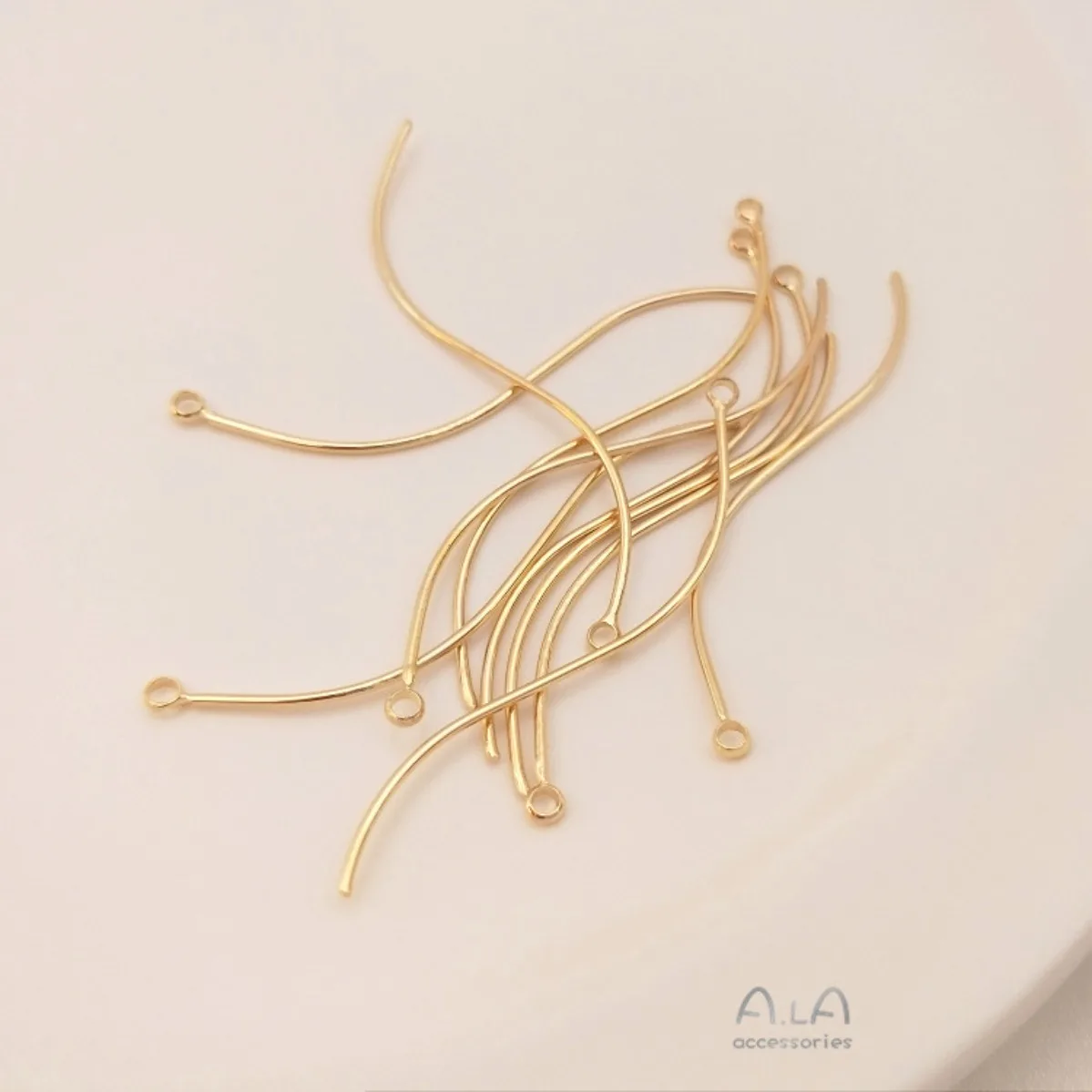 Brass 14K Gold Plated Smooth S Shape Eye Head Pins Single Loop Ear Wire Stick Charms Handmade Dangle Earring Making Findings
