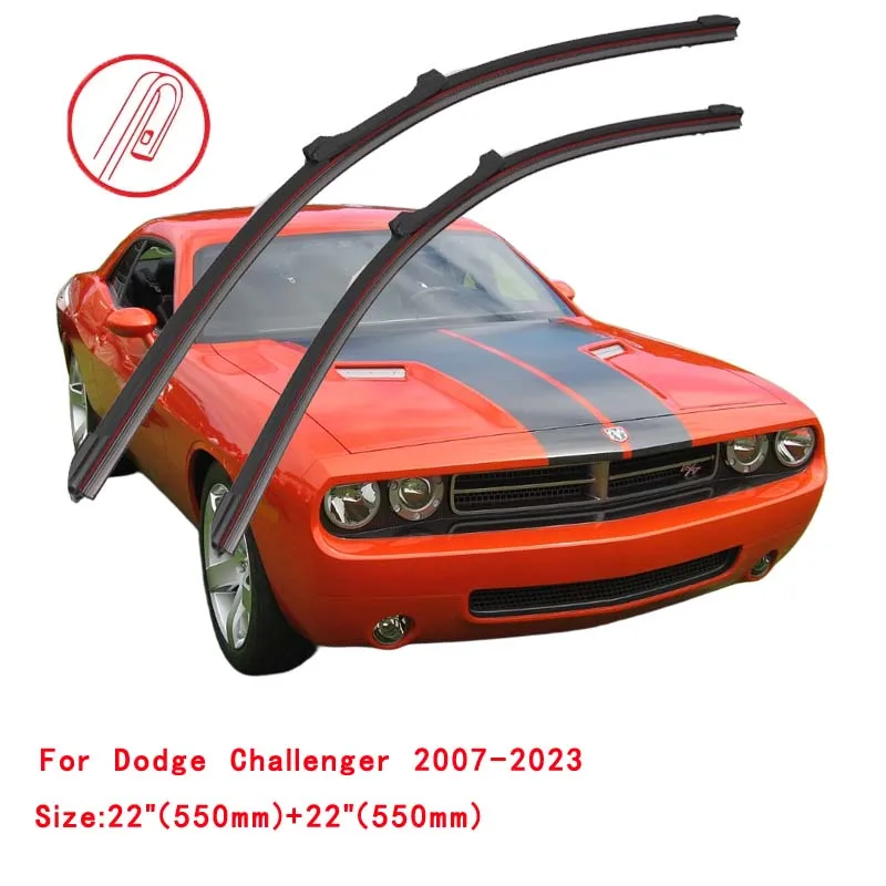 For Dodge Challenger Coupe 2007 2010 2012 2015 2016 2017 2018 2019 2020 2021 2022 2023 Double Rubber Car Windshield Wiper Blades